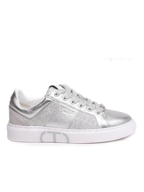 PRINT OVAL T Sneaker aus laminiertem Leder Silber - Damenschuhe
