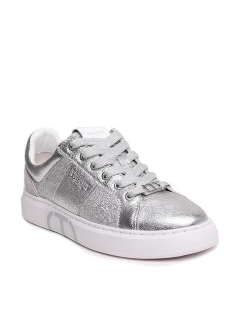 PRINT OVAL T Sneaker aus laminiertem Leder Silber - Damenschuhe