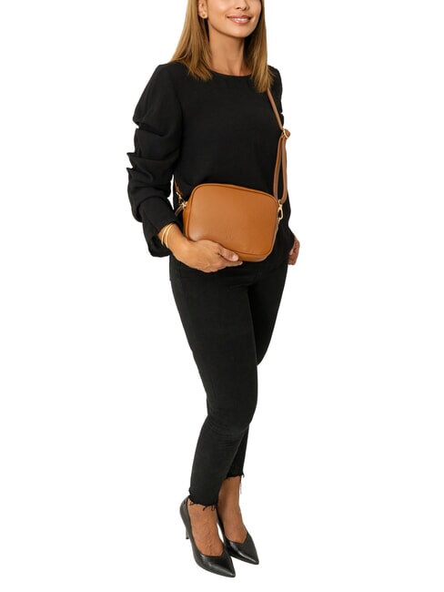 LUCIA Doppelte Umh&auml;ngetasche aus Dollar-Leder dunkles Leder - Damentaschen