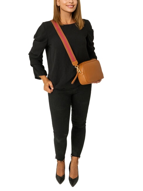 LUCIA Doppelte Umh&auml;ngetasche aus Dollar-Leder dunkles Leder - Damentaschen