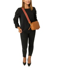 LESAC LUCIA Doppelte Umh&auml;ngetasche aus Dollar-Leder dunkles Leder - Damentaschen - 4