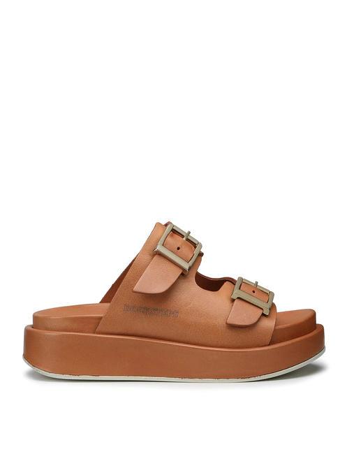 CATALINA Hohe Slipper-Sandale aus Leder Cognac - Damenschuhe