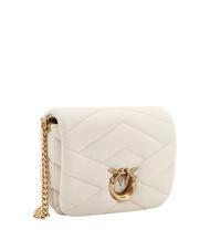 PINKO LOVE CLICK PUFF Mini-Tasche aus gestepptem Leder Seide wei&szlig;-antikgold - Damentaschen - 2