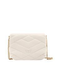 PINKO LOVE CLICK PUFF Mini-Tasche aus gestepptem Leder Seide wei&szlig;-antikgold - Damentaschen - 3