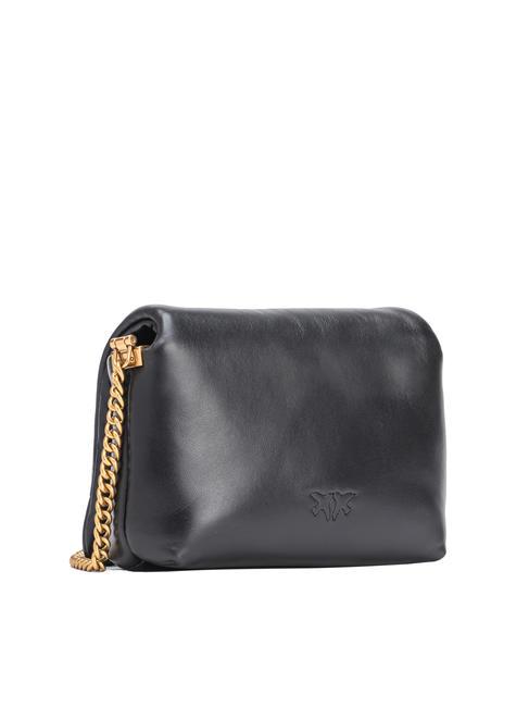 LOVE CLICK PUFF Mini-Schultertasche aus Leder schwarze Limousinenblockfarbe - Damentaschen