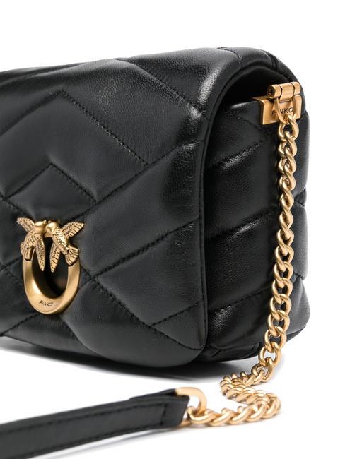 LOVE CLICK PUFF Mini-Tasche aus gestepptem Leder schwarz-antikgold - Damentaschen