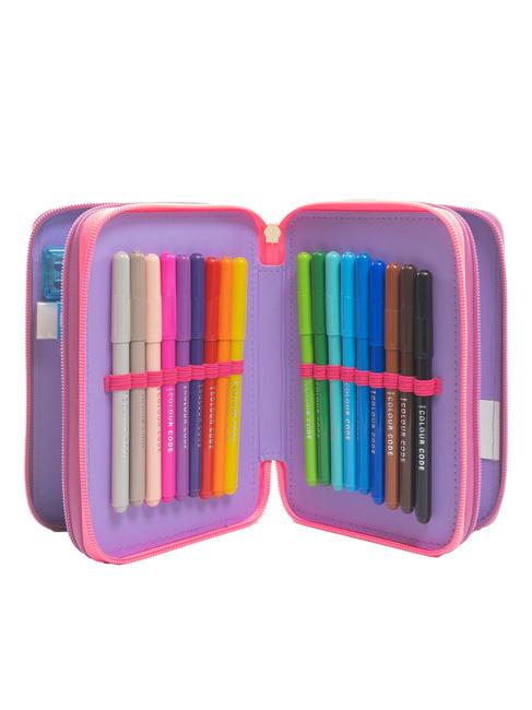 DREAMS&FLOWERS Federm&auml;ppchen mit 3 Rei&szlig;verschl&uuml;ssen und Schulset RHODAMINROT - Etuis und Zubeh&ouml;r