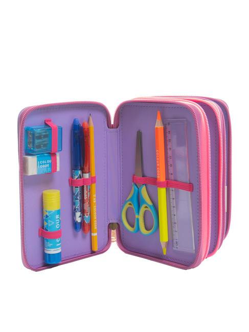 DREAMS&FLOWERS Federm&auml;ppchen mit 3 Rei&szlig;verschl&uuml;ssen und Schulset RHODAMINROT - Etuis und Zubeh&ouml;r