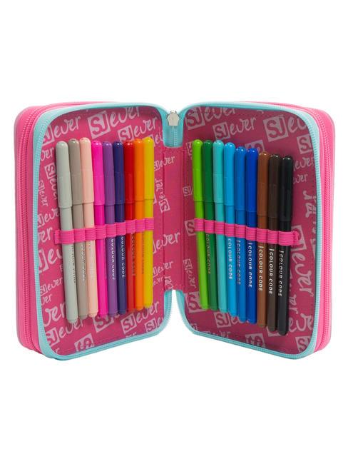 EVER Federm&auml;ppchen mit 3 Rei&szlig;verschl&uuml;ssen und Schulset RHODAMINROT - Etuis und Zubeh&ouml;r