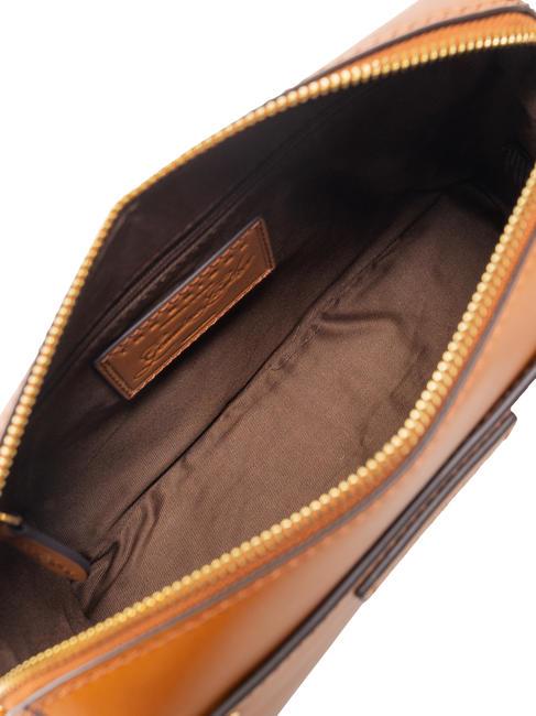 CECILIA Umh&auml;ngetasche aus Leder Cognac / Gold - Damentaschen