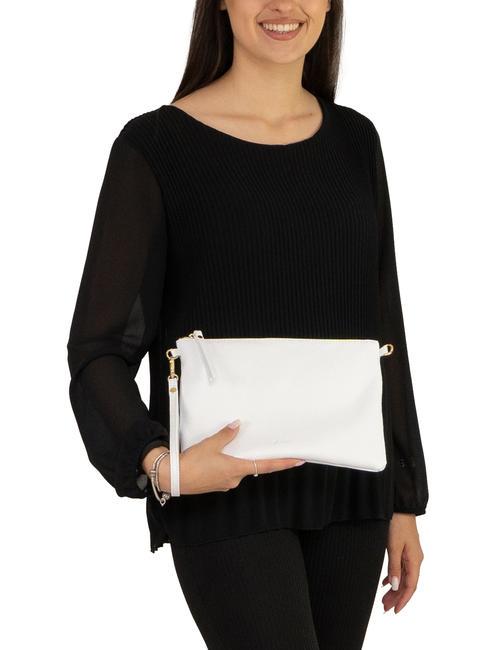 CLAUDIA Dollar-Clutch aus Leder mit Schultergurt optisches Wei&szlig; - Damentaschen