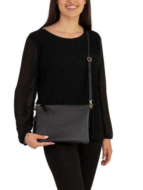 CLAUDIA Dollar-Clutch aus Leder mit Schultergurt Schwarz - Damentaschen