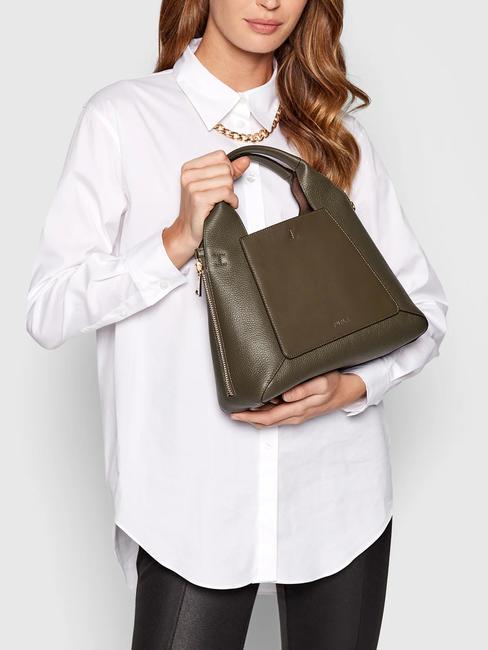 GILDA Einkaufstasche aus Roma- und St eracle-Kalbsleder salbei c+greige - Damentaschen