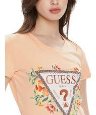 GUESS TRIANGLE FLOWERS T-Shirt aus Stretch-Baumwolle Pfirsichhimmel - T-Shirts und Tops f&uuml;r Damen - 3