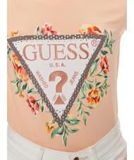 GUESS TRIANGLE FLOWERS T-Shirt aus Stretch-Baumwolle Pfirsichhimmel - T-Shirts und Tops f&uuml;r Damen - 4