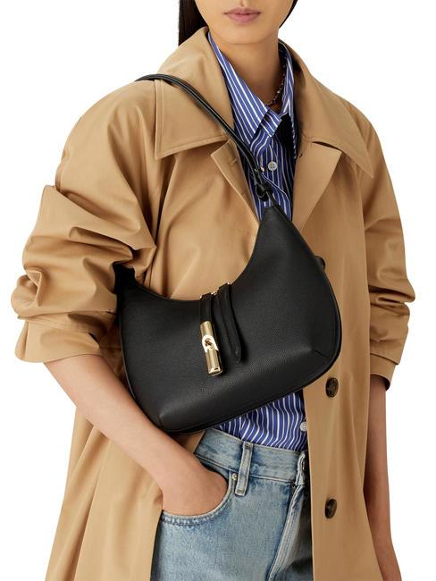 GOCCIA Umh&auml;ngetasche aus geh&auml;mmertem Leder Schwarz - Damentaschen