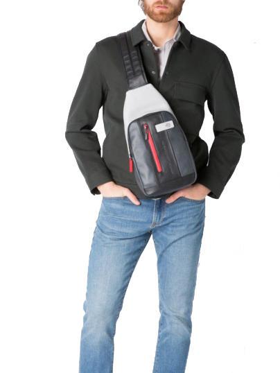 URBAN One-Shoulder-Tasche aus Leder grau schwarz - PC-Rucks&auml;cke