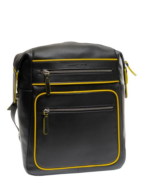 BICOLOR Lederrucksack f&uuml;r 15,6-Zoll-Laptop Schwarz Gelb - PC-Rucks&auml;cke