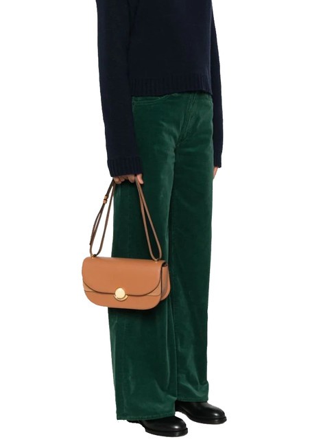 SFERA Umh&auml;ngetasche aus Leder mit Klappe Brandy - Damentaschen