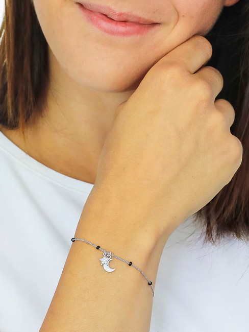 CANDY CHARM Stern-Mond-Silberarmband Rhodium - Armb&auml;nder
