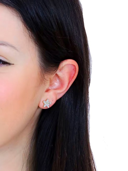 STUDS PARTY Sternohrringe mit Kristallen gelbes Gold - Ohrringe