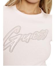 GUESS SS CN RIB LOGO Kurzarm-T-Shirt Zur&uuml;ckhaltendes Rosa - T-Shirts und Tops f&uuml;r Damen - 3