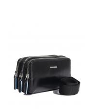 PIQUADRO BLUE SQUARE Mini-Ledertasche mit 3 Rei&szlig;verschl&uuml;ssen Schwarz - Tablettmappe &amp; Organizer - 3