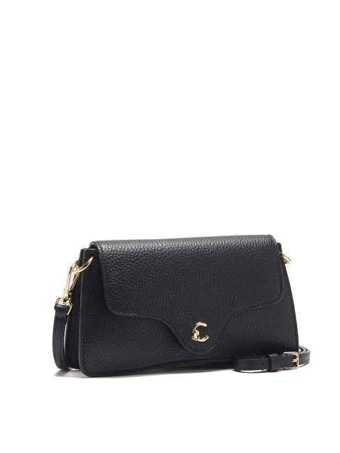 C-ME Tasche aus geh&auml;mmertem Leder mit Klappe Schwarz - Damentaschen