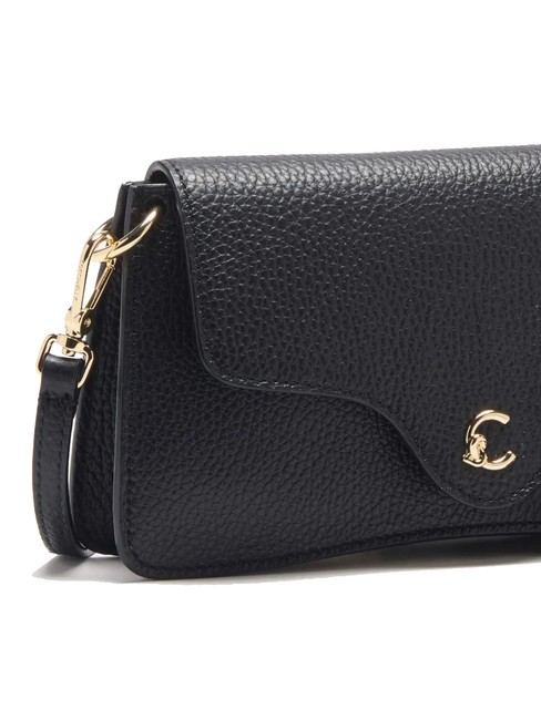 C-ME Tasche aus geh&auml;mmertem Leder mit Klappe Schwarz - Damentaschen