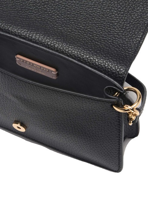 C-ME Tasche aus geh&auml;mmertem Leder mit Klappe Schwarz - Damentaschen