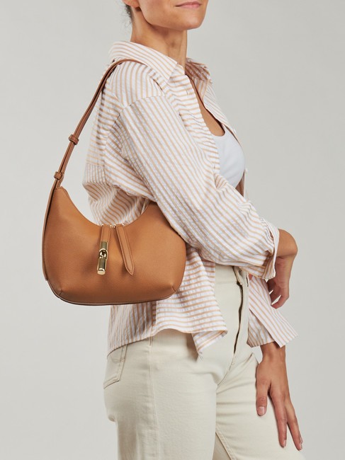 GOCCIA Umh&auml;ngetasche aus geh&auml;mmertem Leder Brandy - Damentaschen