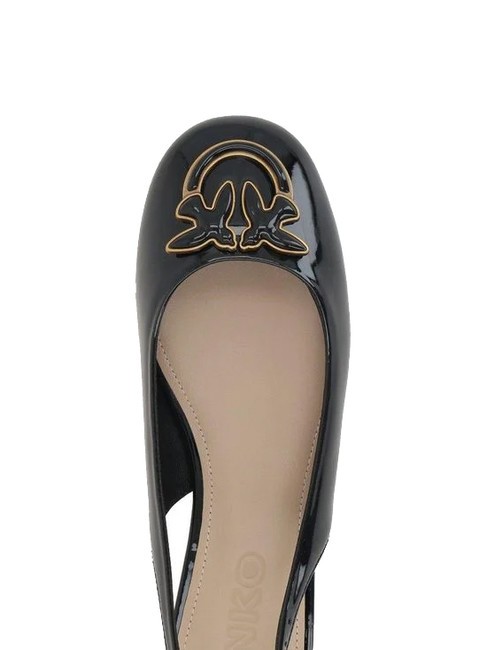 MAGGY Gl&auml;nzende Ballerinas mit Slingback schwarze Limousine - Damenschuhe