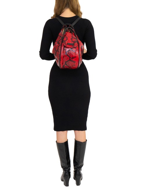 TRIO Rucksack aus St. Pythonleder rote Python - Damentaschen