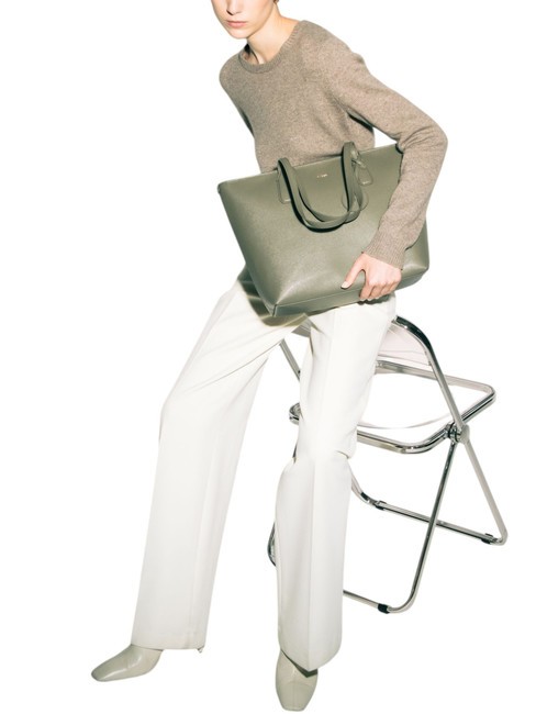 CLASSIC Shopper-Tasche aus Leder mit Andromeda-Print Salbei - Damentaschen