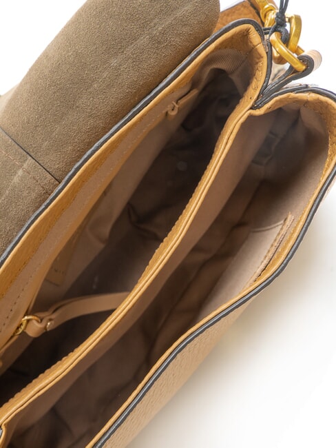 HELENA ROUND Ledertasche mit doppeltem Schultergurt Natur - Damentaschen