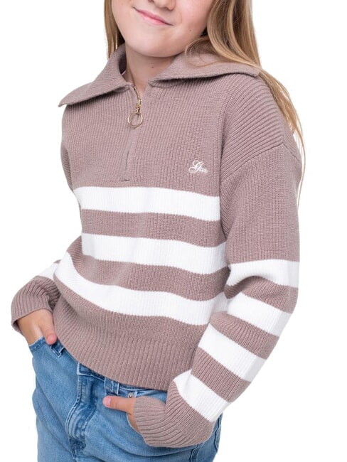 KIDS Gestreifte Strickjacke mit Rei&szlig;verschluss braun wei&szlig;e Streifen - Kinderpullover