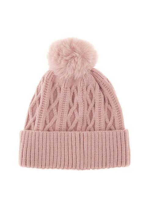 KIDS Geflochtene M&uuml;tze mit Bommel rosa Rosen - Kinderh&uuml;te