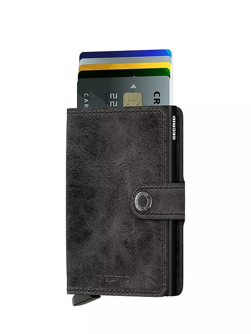 VINTAGE  Ledergeldb&ouml;rse mit Kartenhalter aus Aluminium Schwarz - Brieftaschen Herren