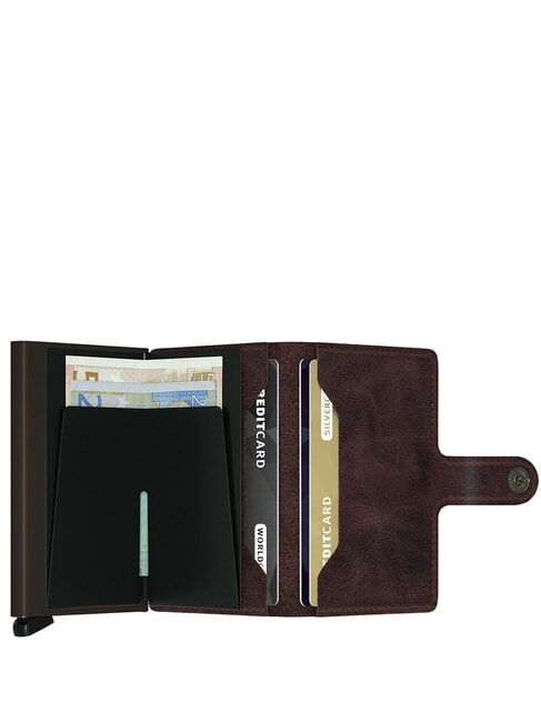 VINTAGE  Ledergeldb&ouml;rse mit Kartenhalter aus Aluminium Schokolade - Brieftaschen Herren