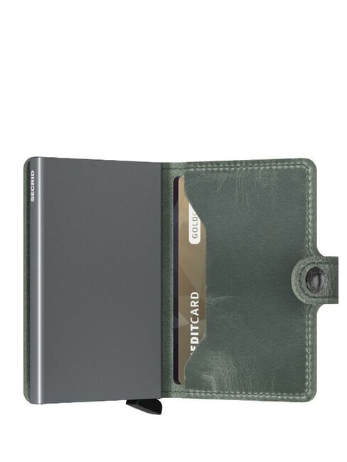 VINTAGE  Ledergeldb&ouml;rse mit Kartenhalter aus Aluminium Salbei - Brieftaschen Herren