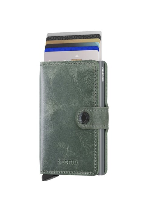 VINTAGE  Ledergeldb&ouml;rse mit Kartenhalter aus Aluminium Salbei - Brieftaschen Herren