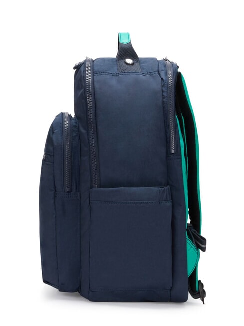 SEOUL Rucksack mit 15"-Laptopfach blau gr&uuml;ner Block - Rucks&auml;cke f&uuml;r Schule &amp; Freizeit