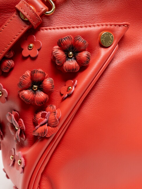 SOFIA Lederhandtasche mit kleinen Blumen Rot - Damentaschen