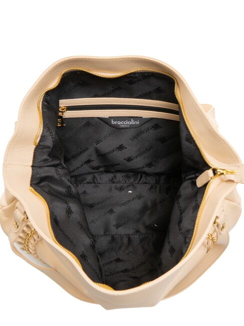 NAOMI Umh&auml;ngetasche aus Leder mit Kette Beige - Damentaschen