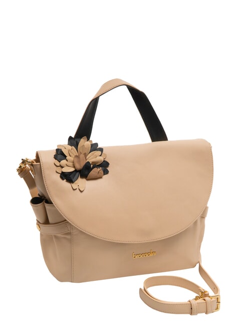 SOFIA Lederhandtasche mit Blume Beige - Damentaschen