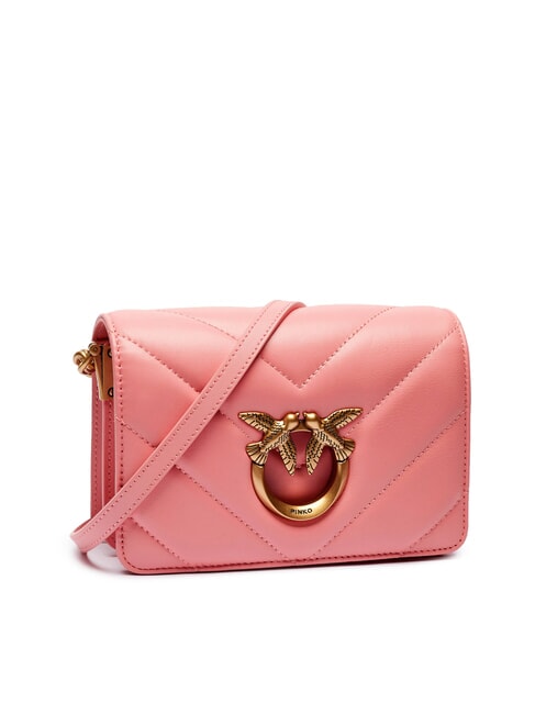LOVE CLICK Mini-Tasche aus gestepptem Leder Pfirsichbl&uuml;te-Antikgold - Damentaschen
