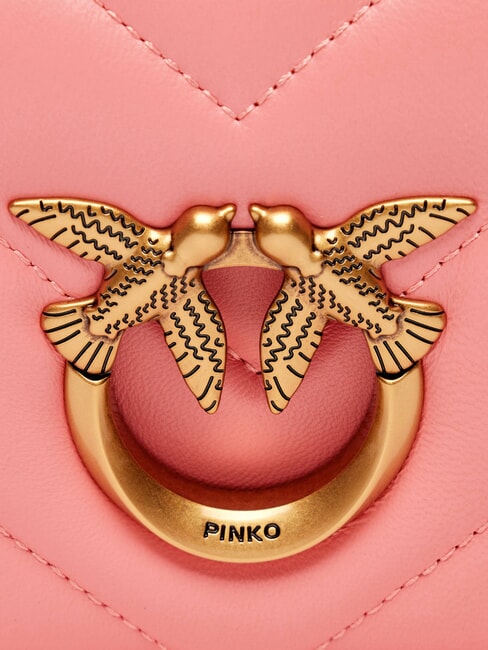 LOVE CLICK Mini-Tasche aus gestepptem Leder Pfirsichbl&uuml;te-Antikgold - Damentaschen