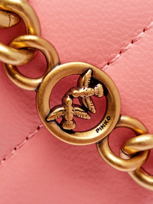 LOVE CLICK Mini-Tasche aus gestepptem Leder Pfirsichbl&uuml;te-Antikgold - Damentaschen