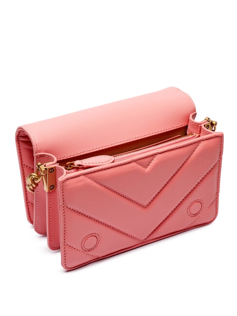 LOVE CLICK Mini-Tasche aus gestepptem Leder Pfirsichbl&uuml;te-Antikgold - Damentaschen