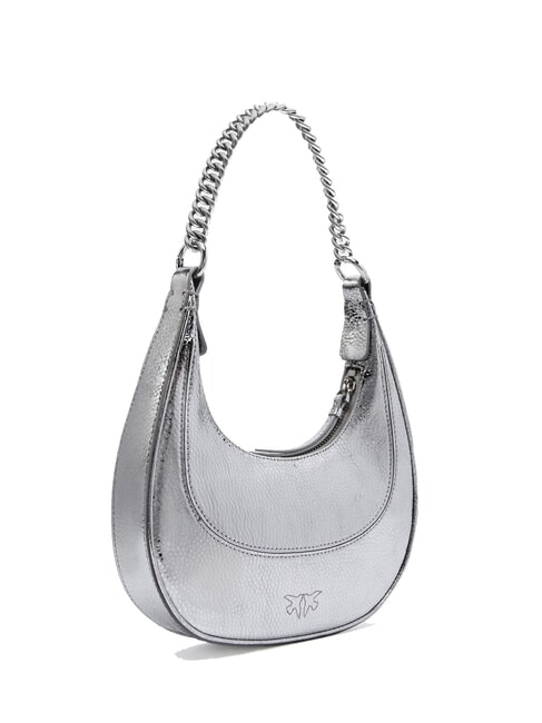 BRIOCHE Schultertasche aus Metallic-Leder gl&auml;nzendes Silber-Nickel - Damentaschen